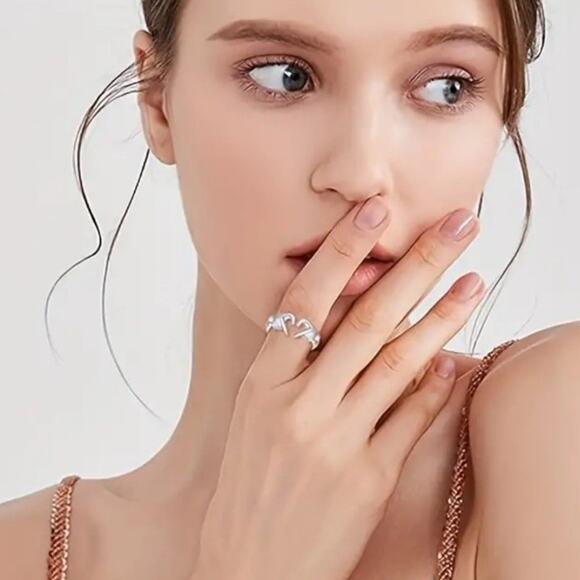 Hands Heart Silver Ring Adjustable Hands Christmas Valentine's Birthday Gift NEW - Picture 7 of 8